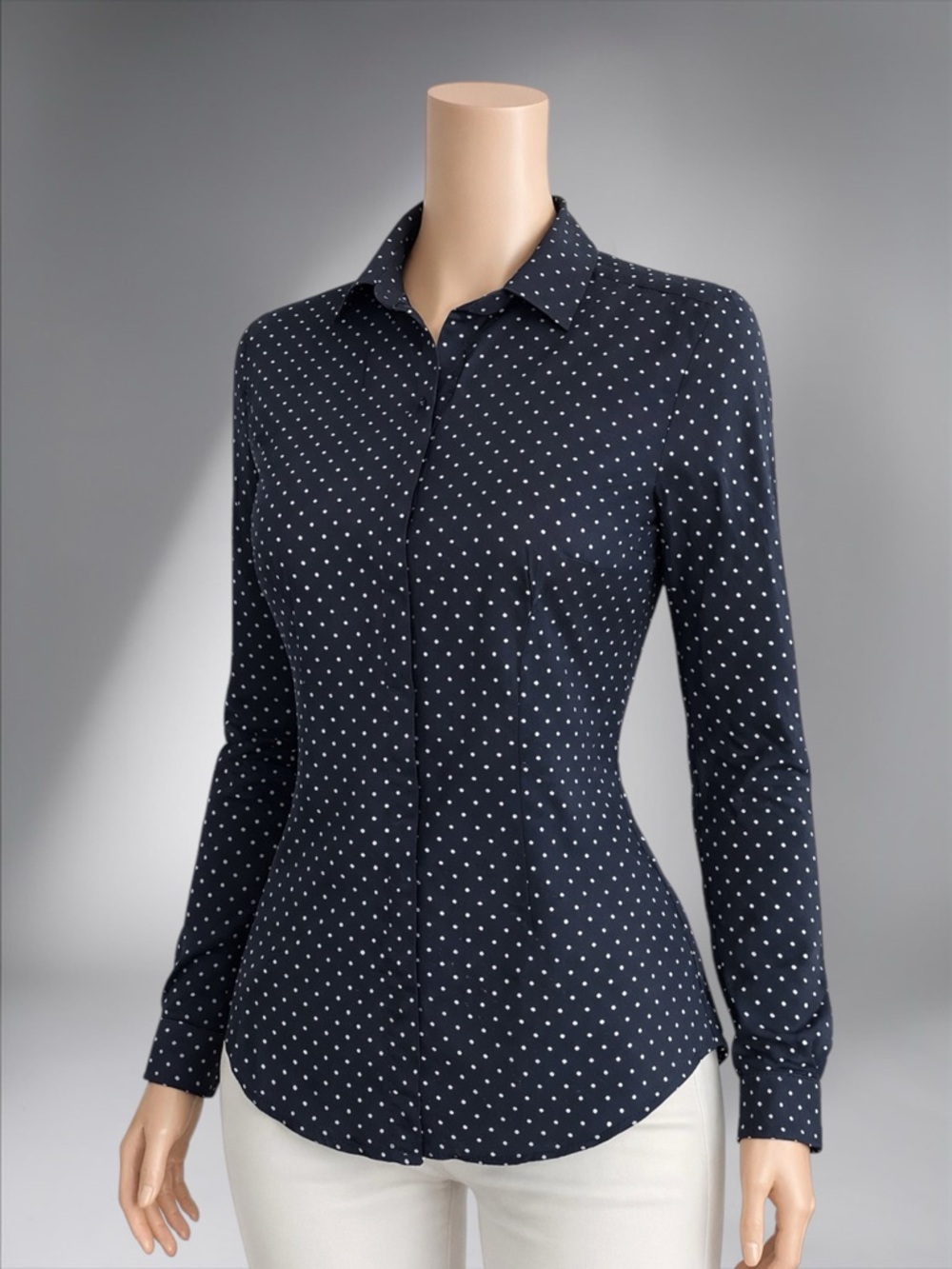 Women's Navy Polka Dot Button-Down Shirt - Picture 4 of 13